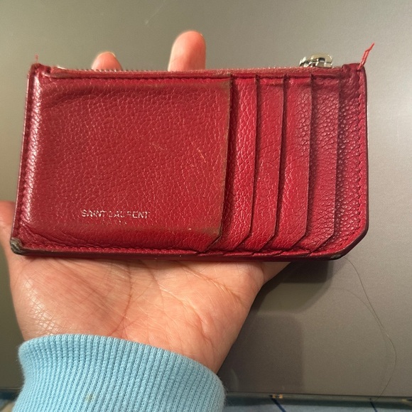 Saint Laurent Crimson Leather Card Wallet - Picture 6 of 8